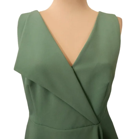 ANN TAYLOR Sage Green Sleeveless Knee-length Cascade Midi Dress - Size 4 - Picture 5 of 13